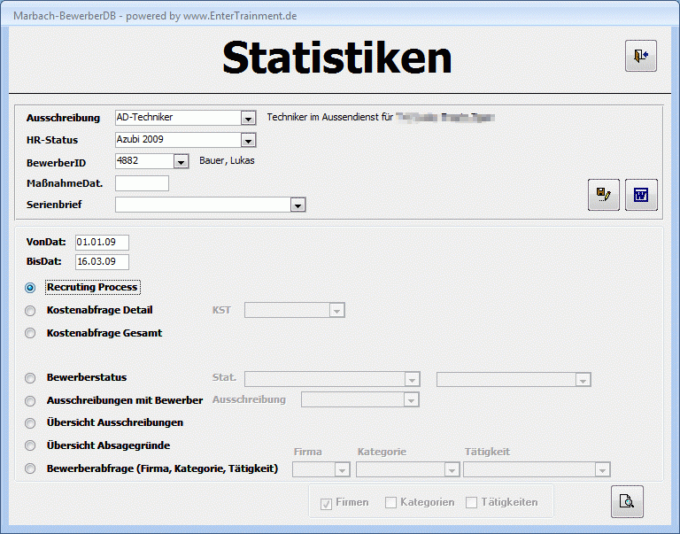 Bewerbermanagement Programm Auswertungen